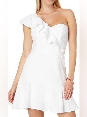 Lilly Pulitzer One-Shoulder White Ruffle Romper dress